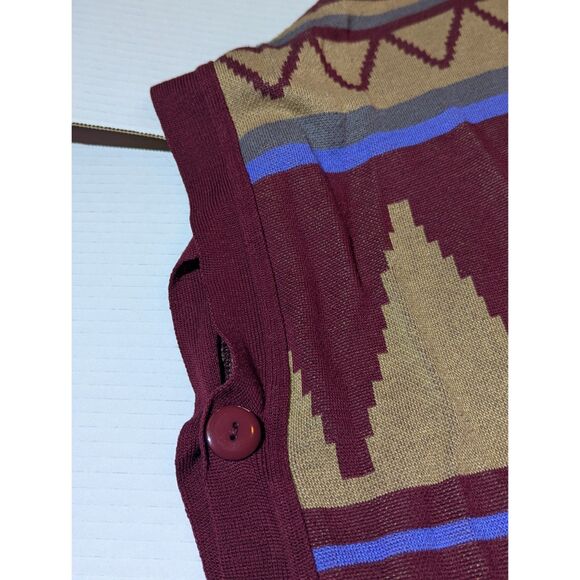 Cotton Emporium Southwest Poncho Open Cardigan Cape M Red Tan Side Buttons USA - Picture 4 of 6